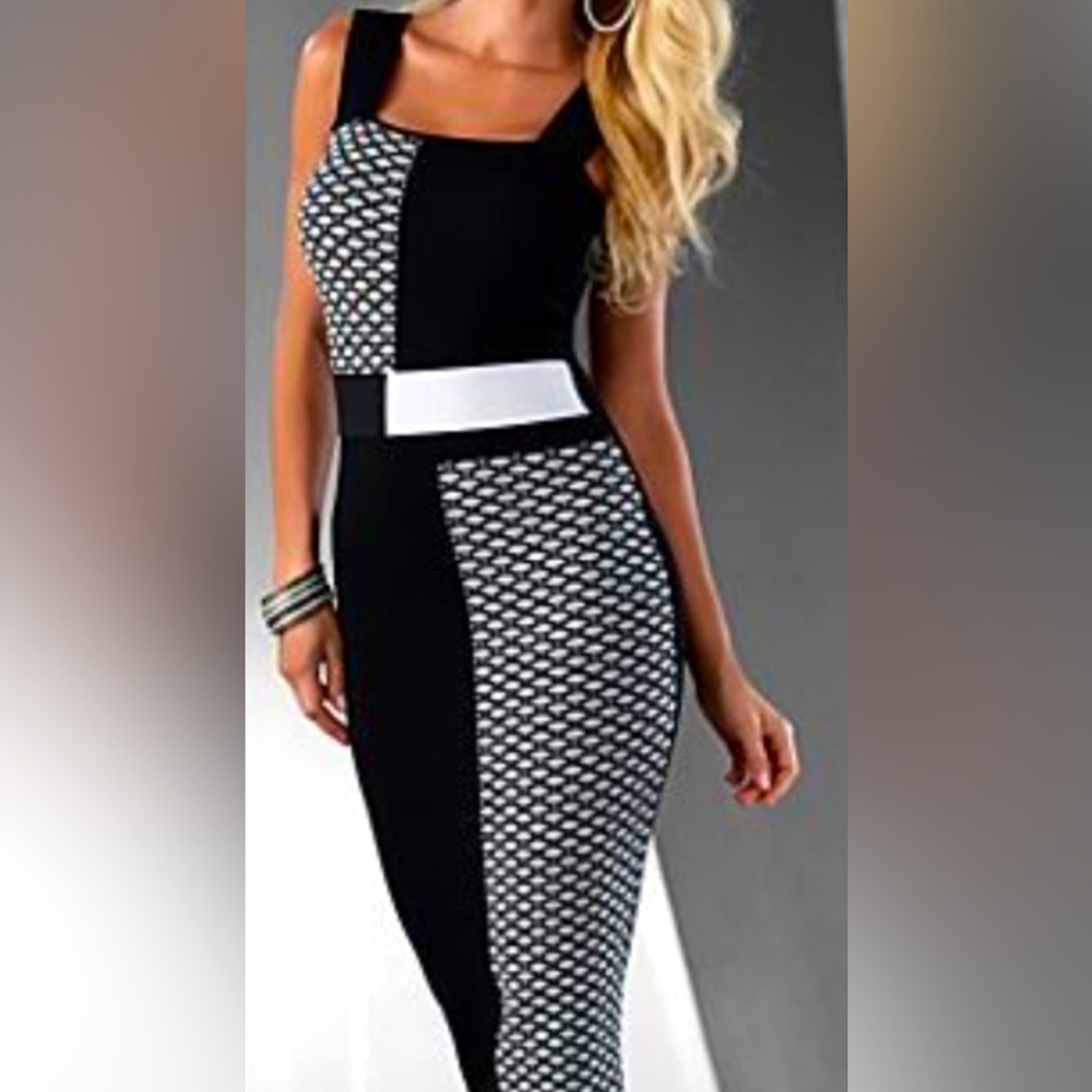 Stitch Fix for Venus Black/White Color Blocked Bandage Dress w Front Twist Waist